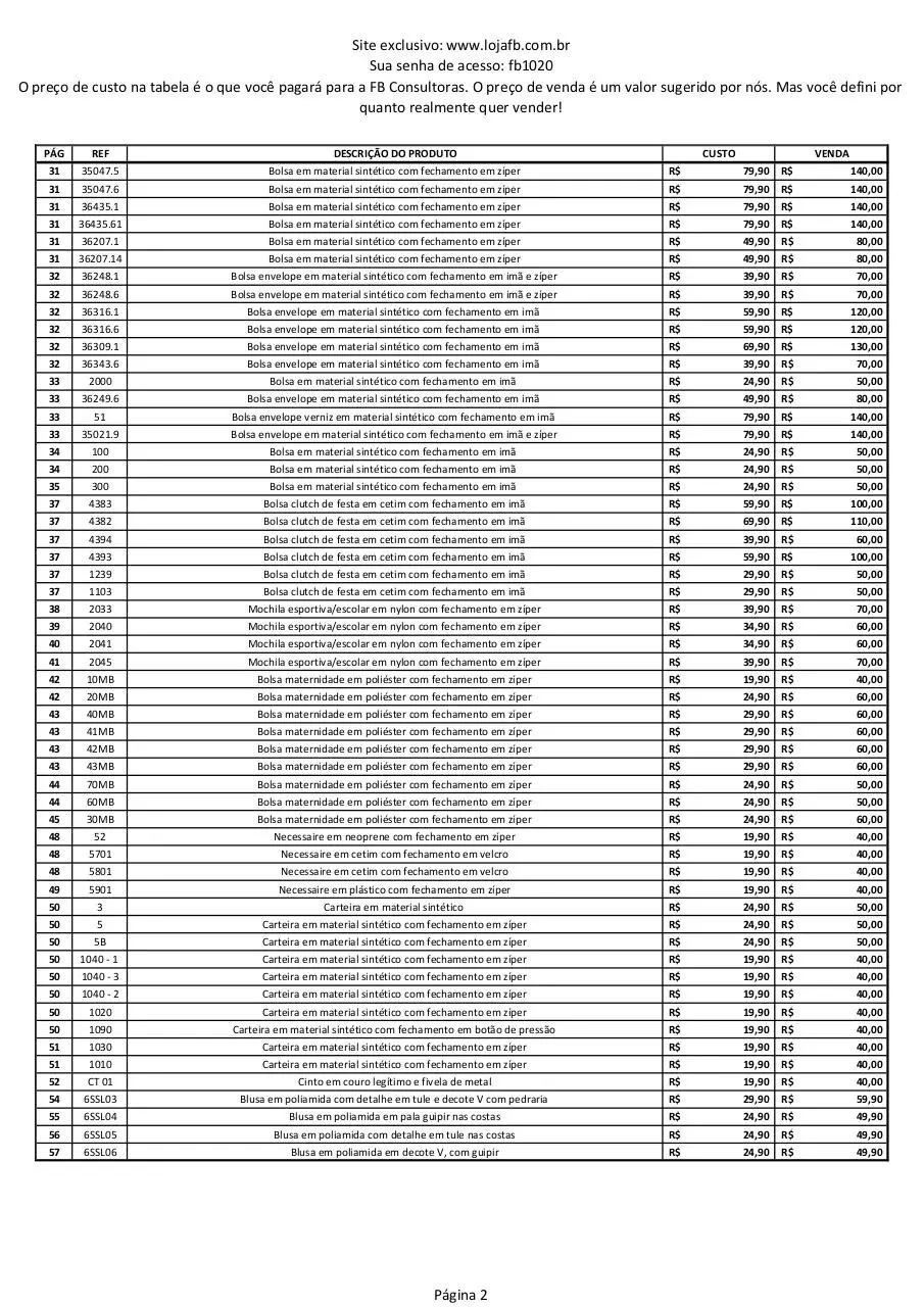 Page 2 of 2, PLANILHA DESCRITIVO PREÇO