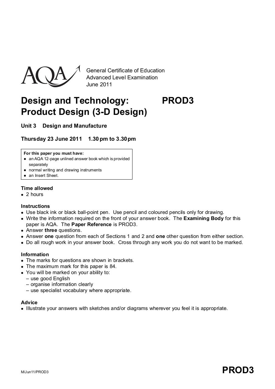 Document preview AQA-PROD3-QuestionPaper-2011.pdf - page 1/4