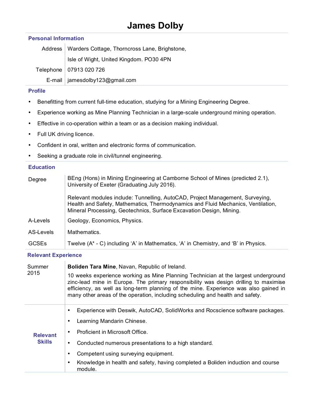 Page 1 of 2, James Dolby CV