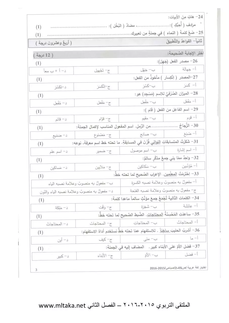 Page 3 of 6, ص لغة عربية الفصل الثاني 2014 2015 (5)