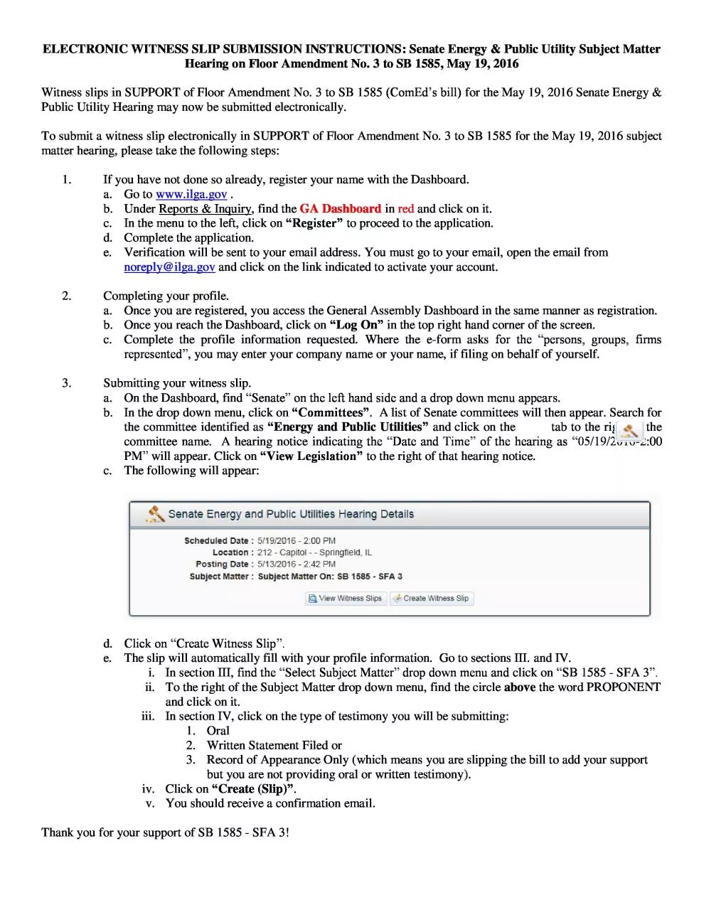 Page 1 of 1, May 2016 Senate Energy Public Utilities Committee