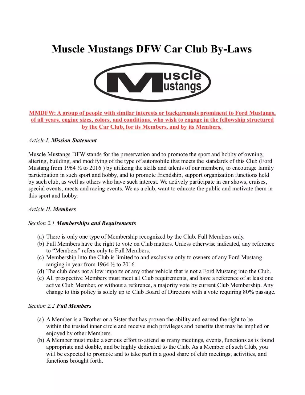 Page 1 of 9, mmdfw bylaws