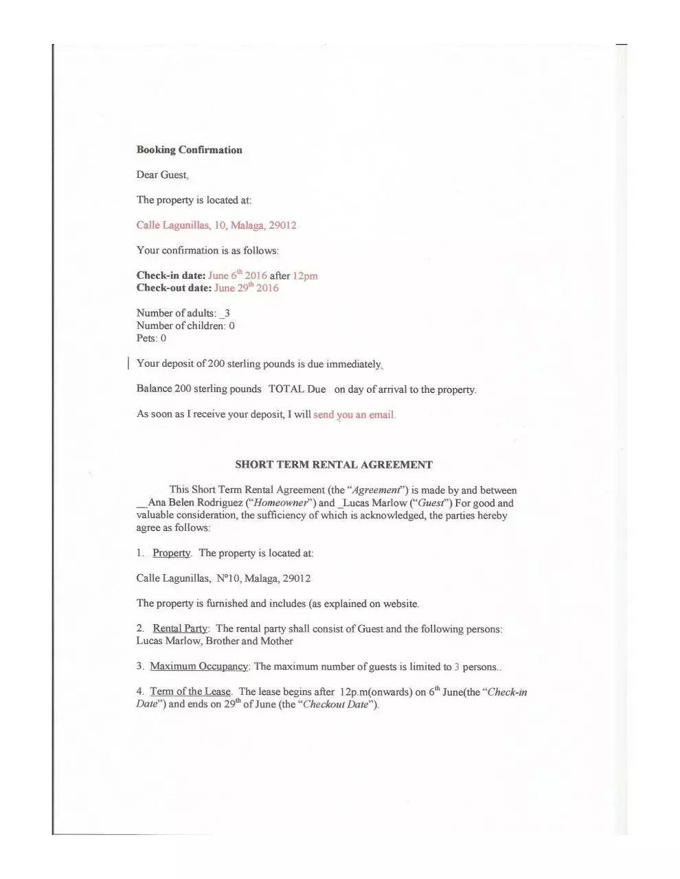 Page 1 of 4, Rental Agreement