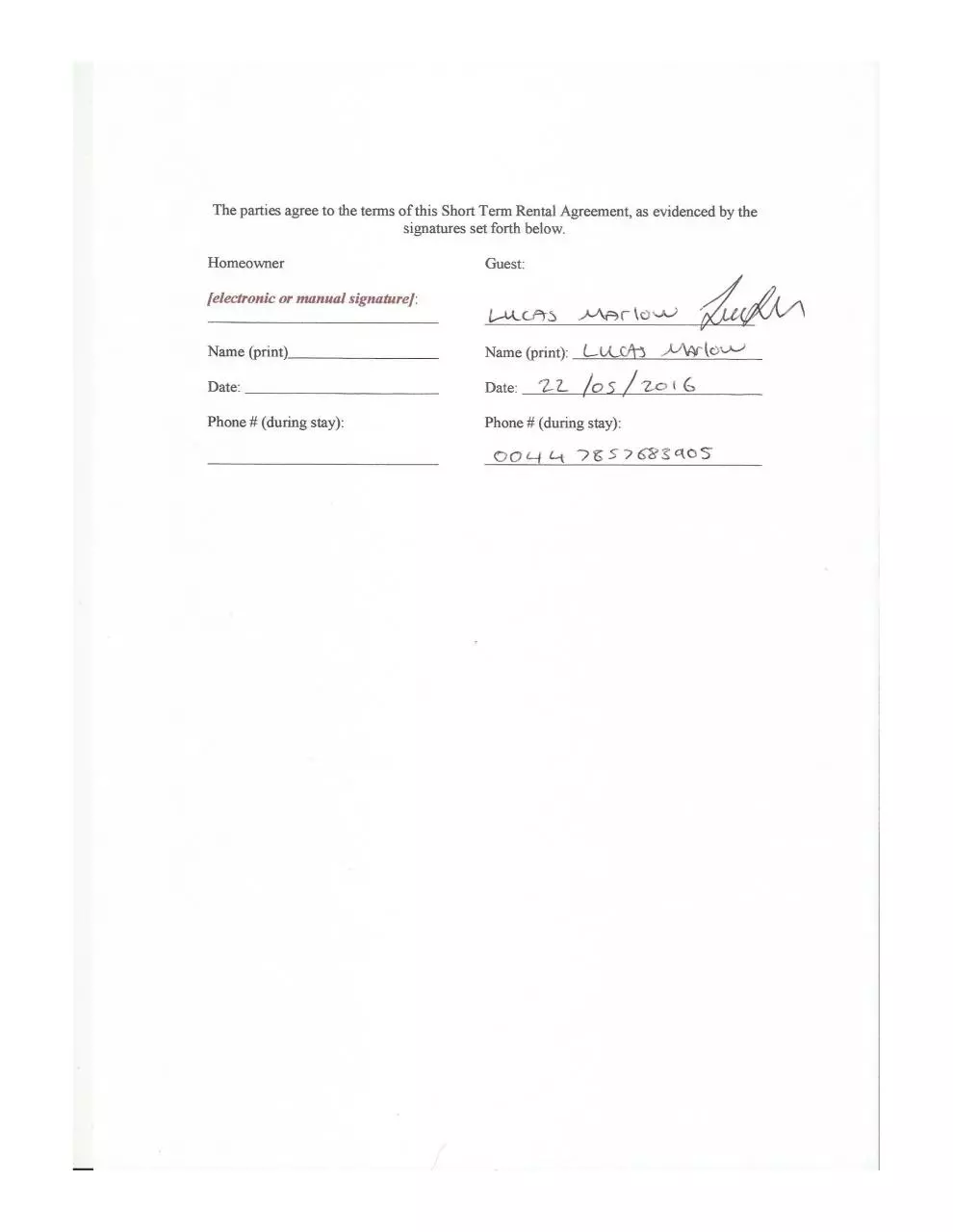 Page 4 of 4, Rental Agreement