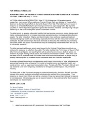 press release end homelessness not tent cities