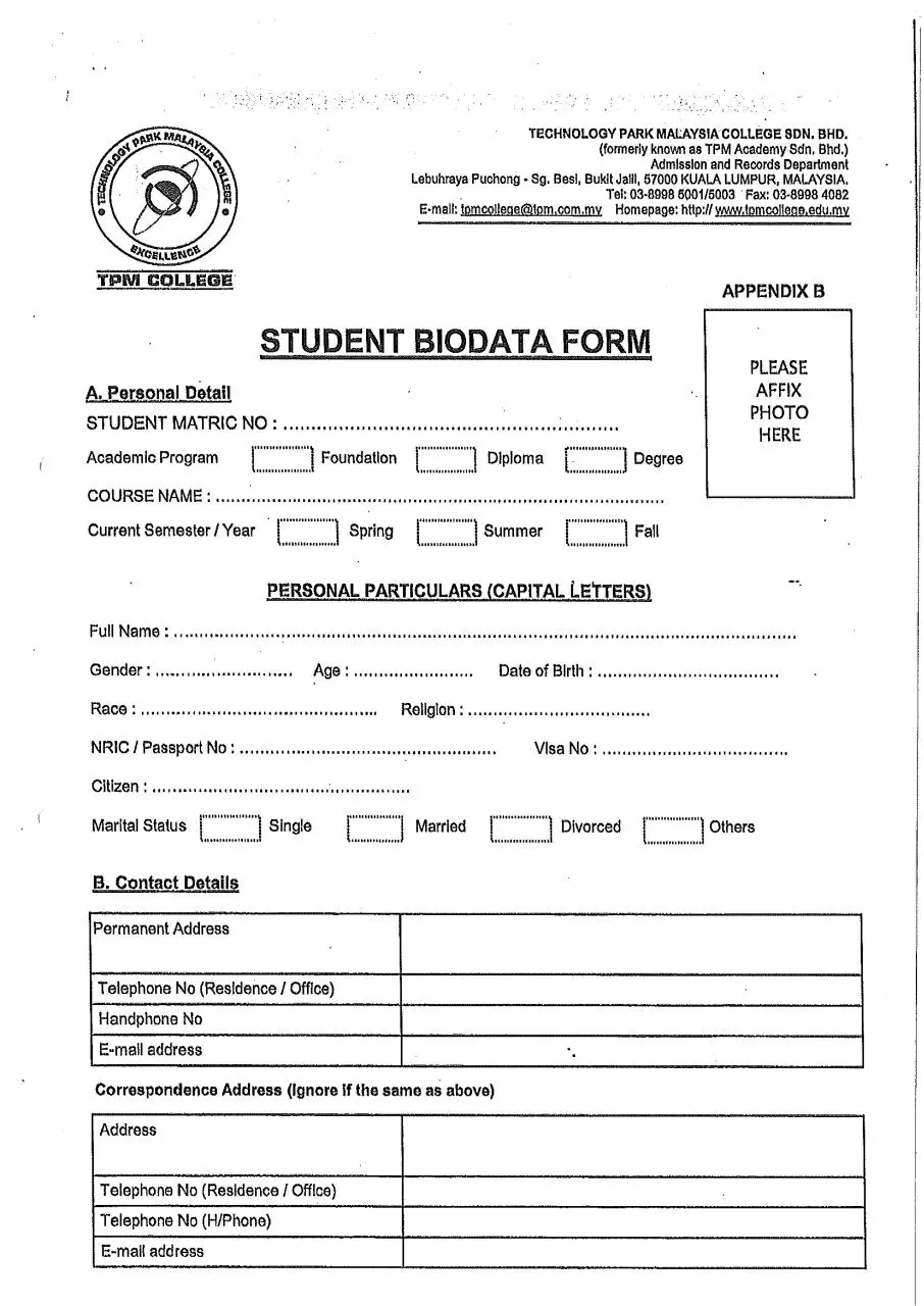 Page 1 of 8, Biodata Form