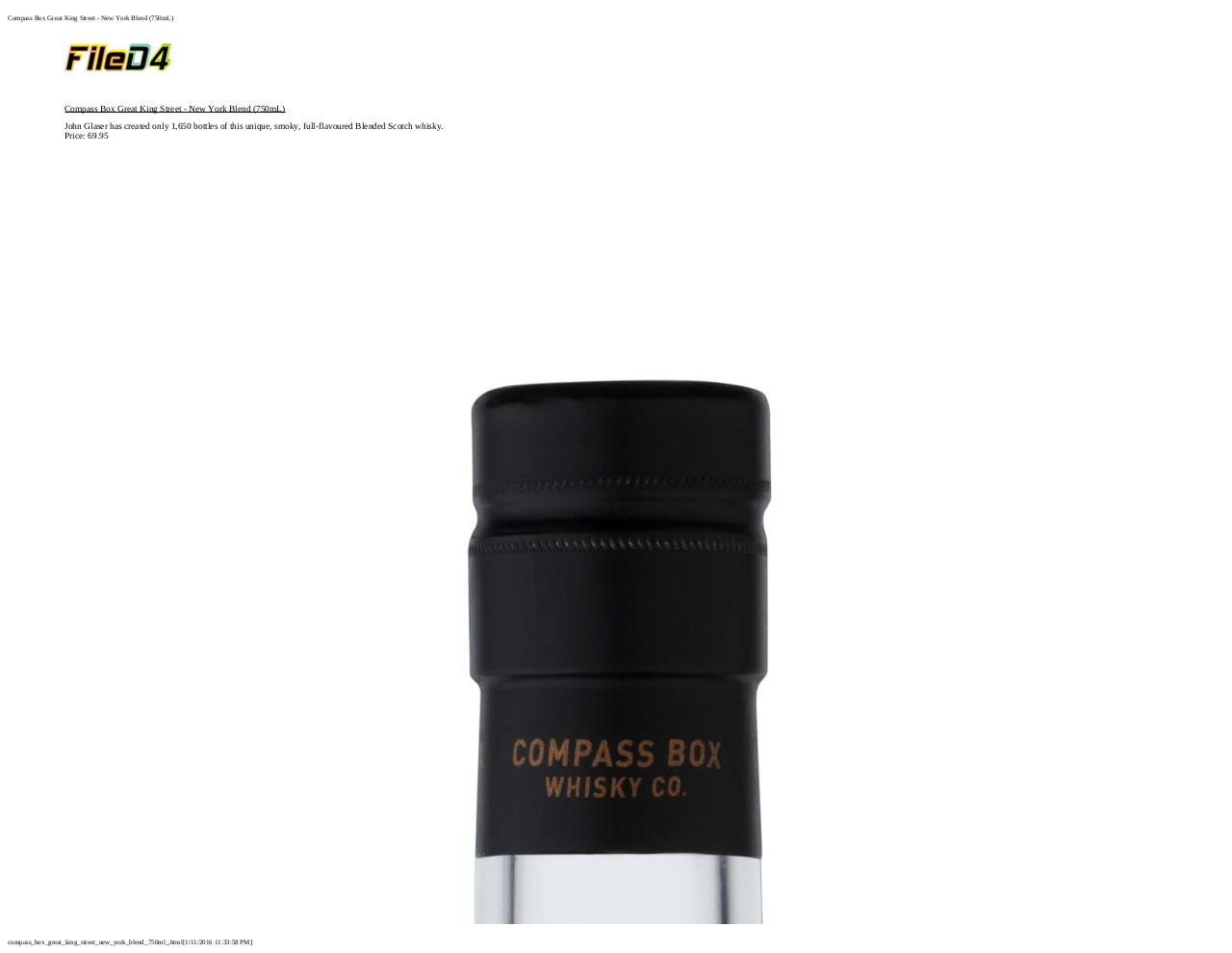 Document preview COMPASS BOX GREAT KING STREET NEW YORK BLEND 750ML .PDF - page 1/5