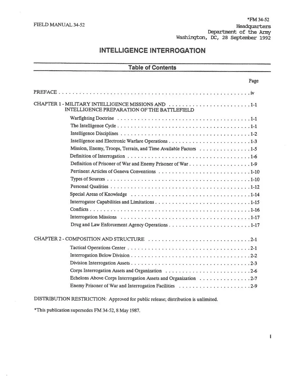 Page 2 of 177, FM 34 52, Intelligence Interrogation