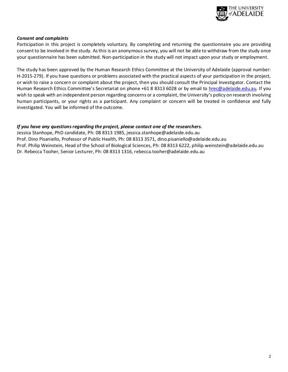 Page 2 of 2, Information Sheet Arts