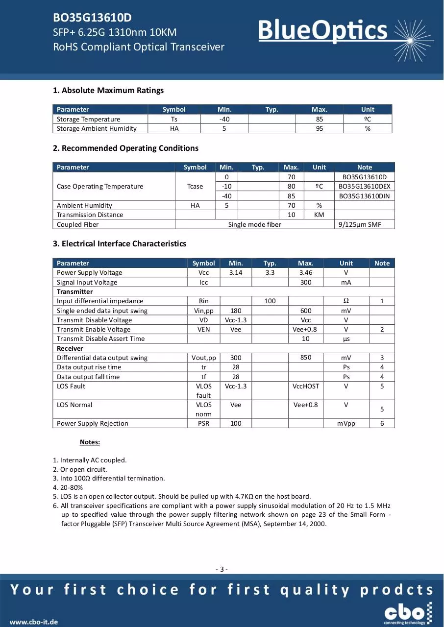 Page 3 of 7, BlueOptics BO35G13610D SFP+ Transceiver 1310nm