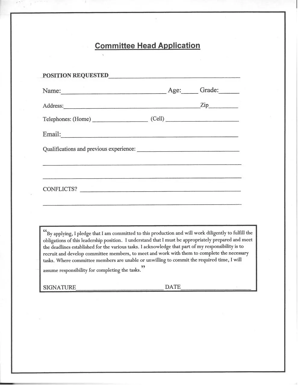 Page 1 of 1, Crew Head Application