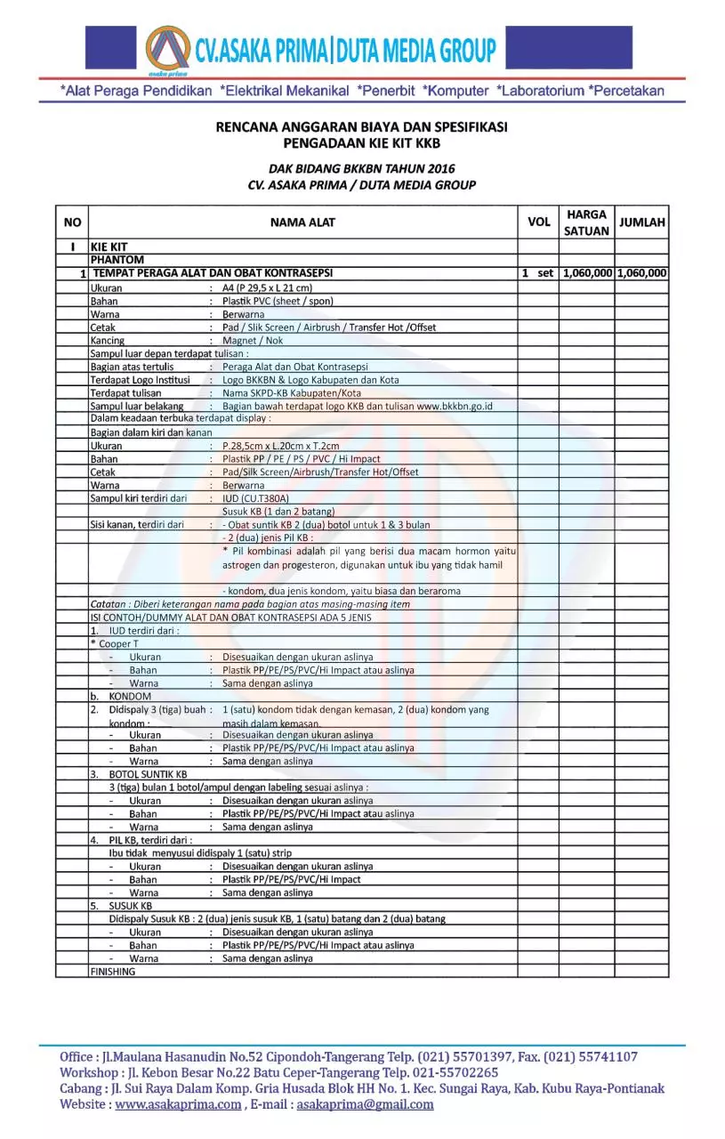 Page 1 of 8, @Harga KIE KIT Juknis 2016