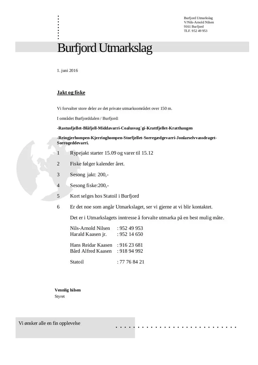 Document preview - Burfjord Utmarkslag-Info 2016.pdf - Page 1/1
