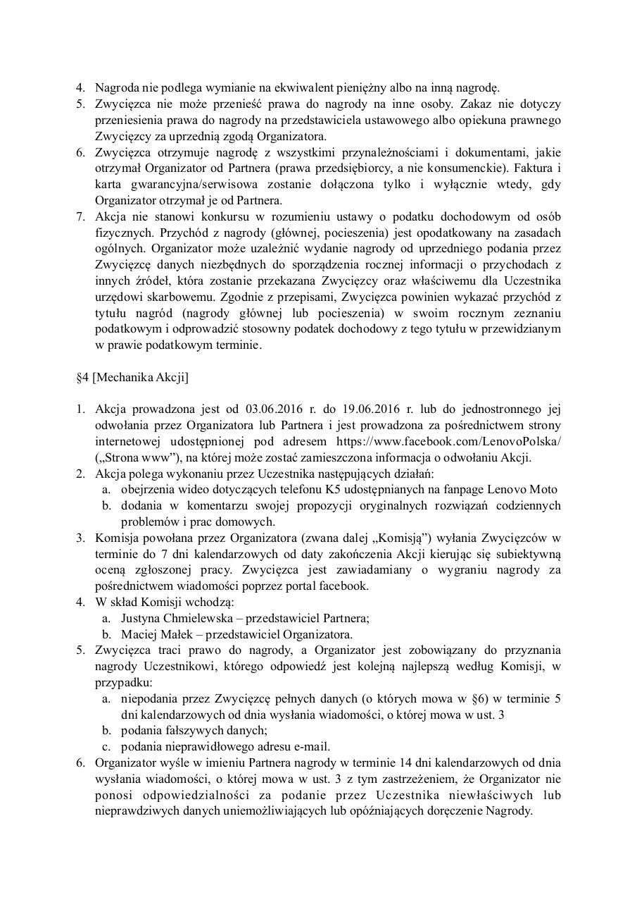 Document preview 20160602_lenovo_fb_regulamin_final.pdf - page 2/4