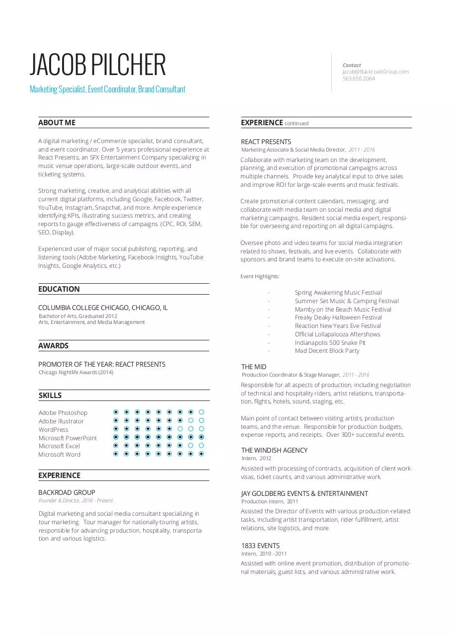 Page 1 of 1, Resume Jacob Pilcher (June 2016)