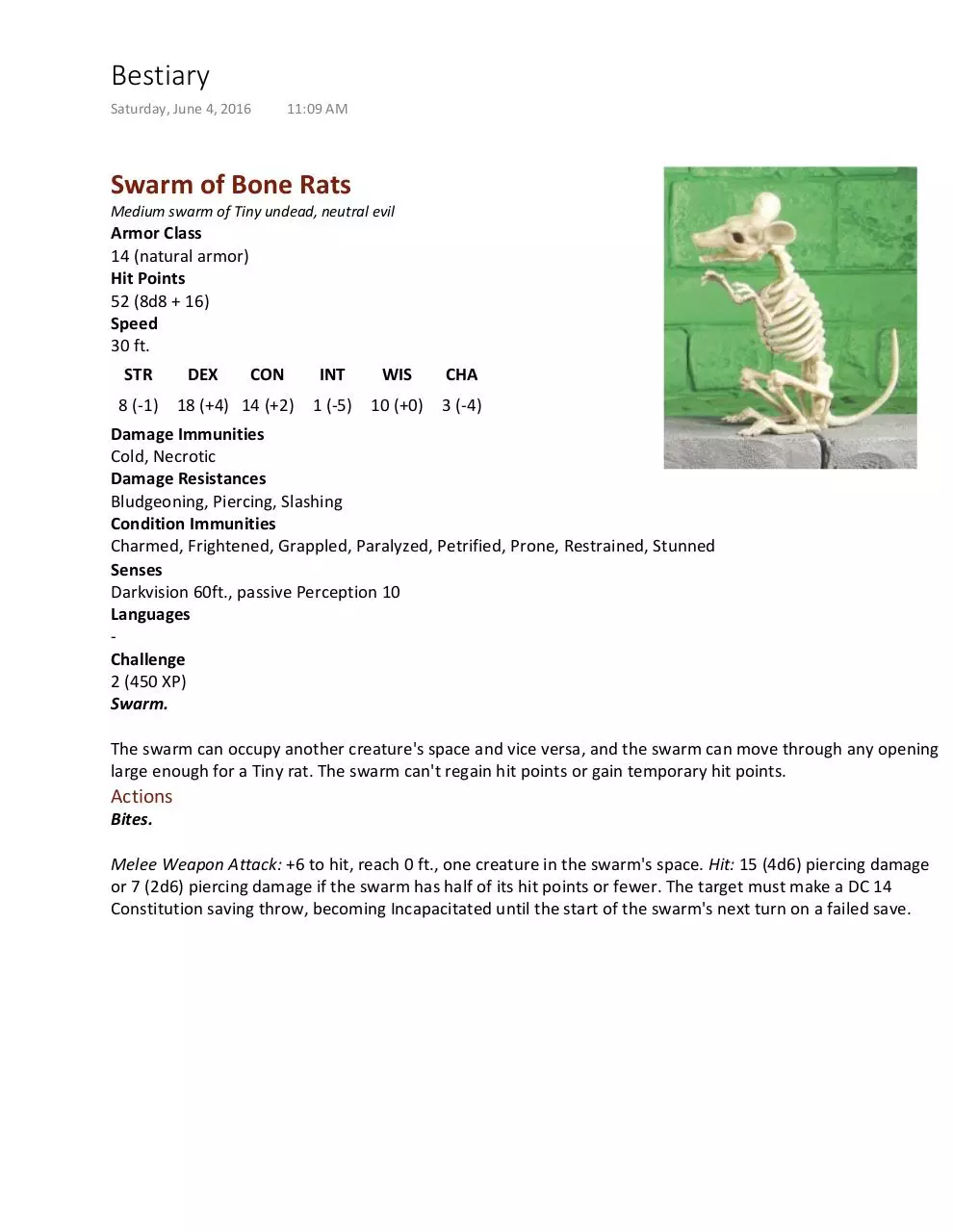 Page 1 of 1, Bone Rat Swarm
