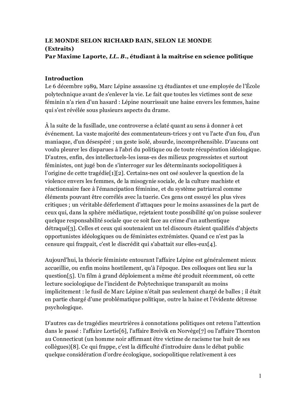 Page 1 of 17, Recherche Le monde selon Richard Bain