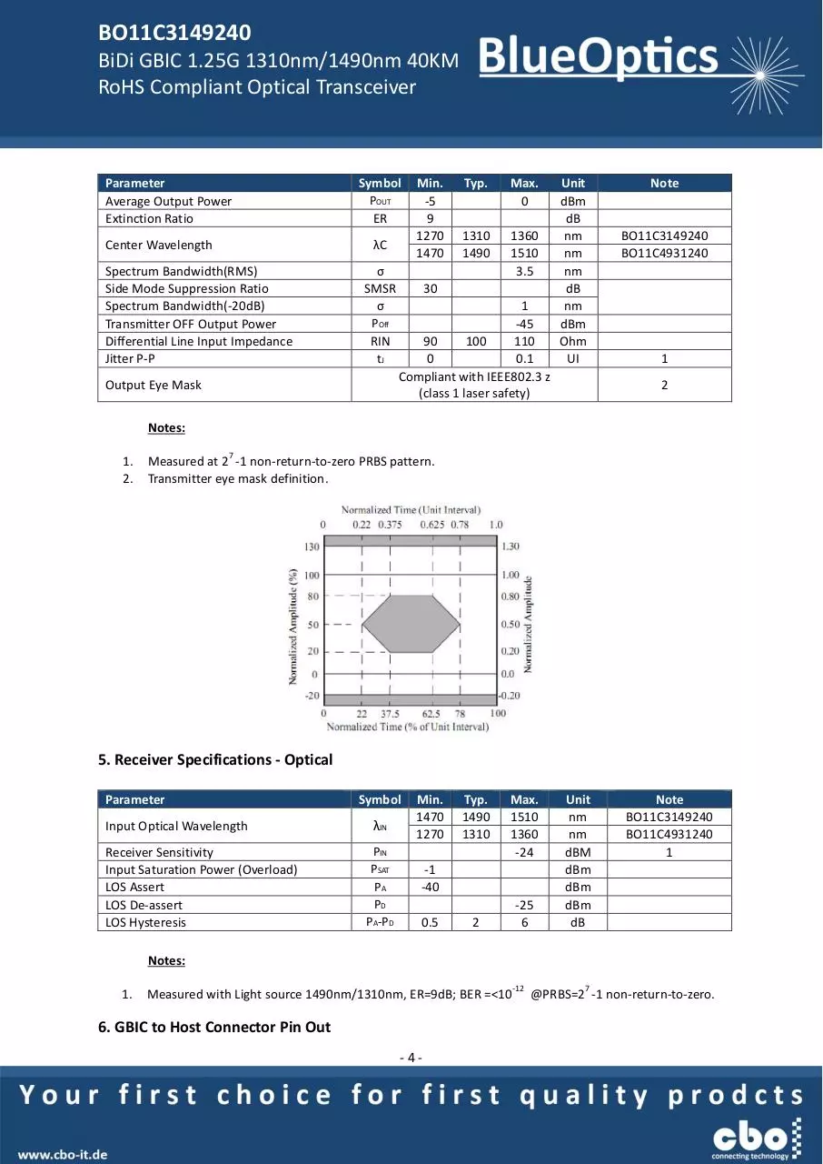 Page 4 of 8, BlueOptics BO11C3149240 1000BASE BX U GBIC