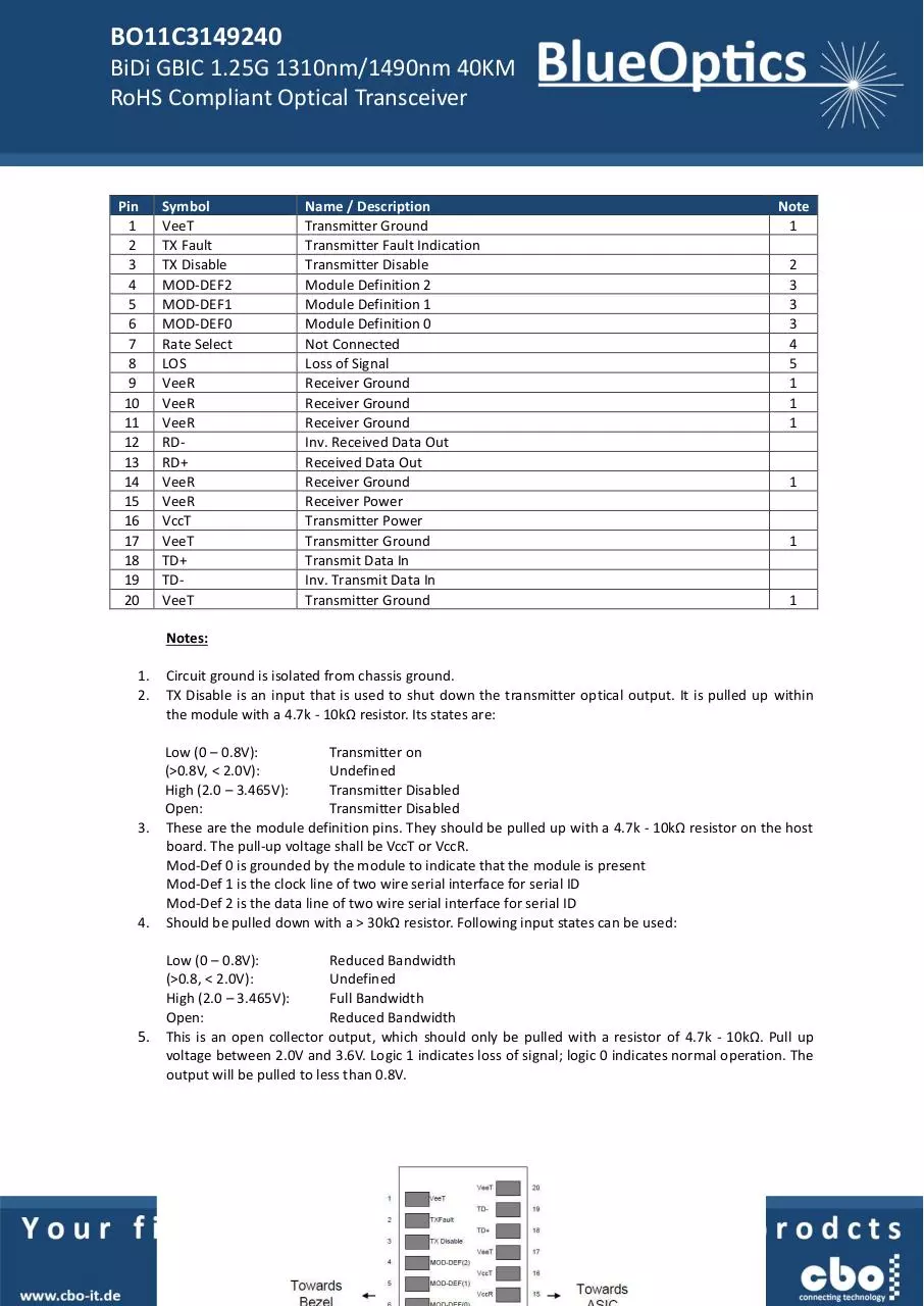 Page 5 of 8, BlueOptics BO11C3149240 1000BASE BX U GBIC