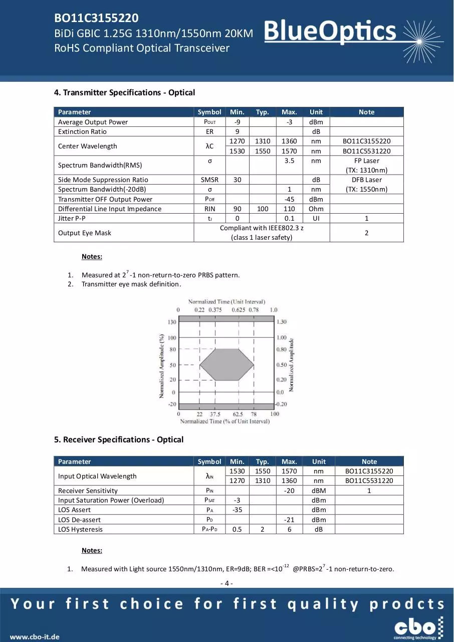 Page 4 of 8, BlueOptics BO11C3155220 1000BASE BX U GBIC Bidi
