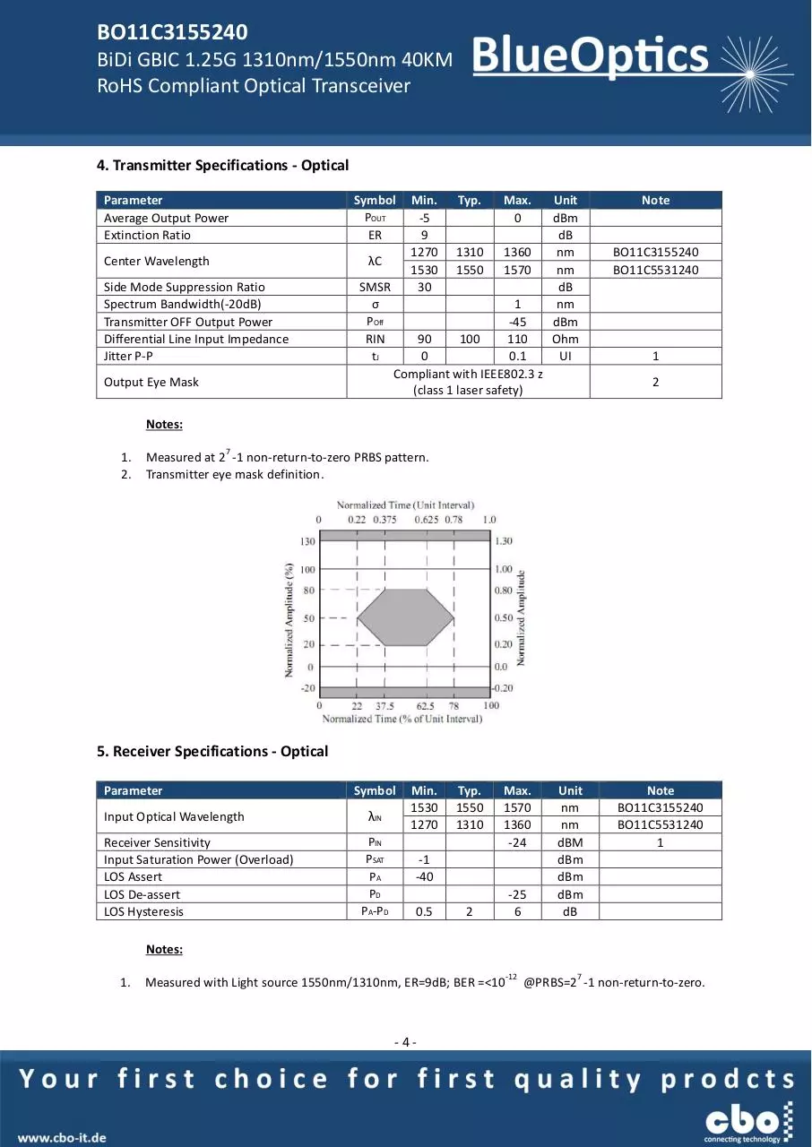 Page 4 of 8, BlueOptics BO11C3155240 1000BASE BX U GBIC Bidi