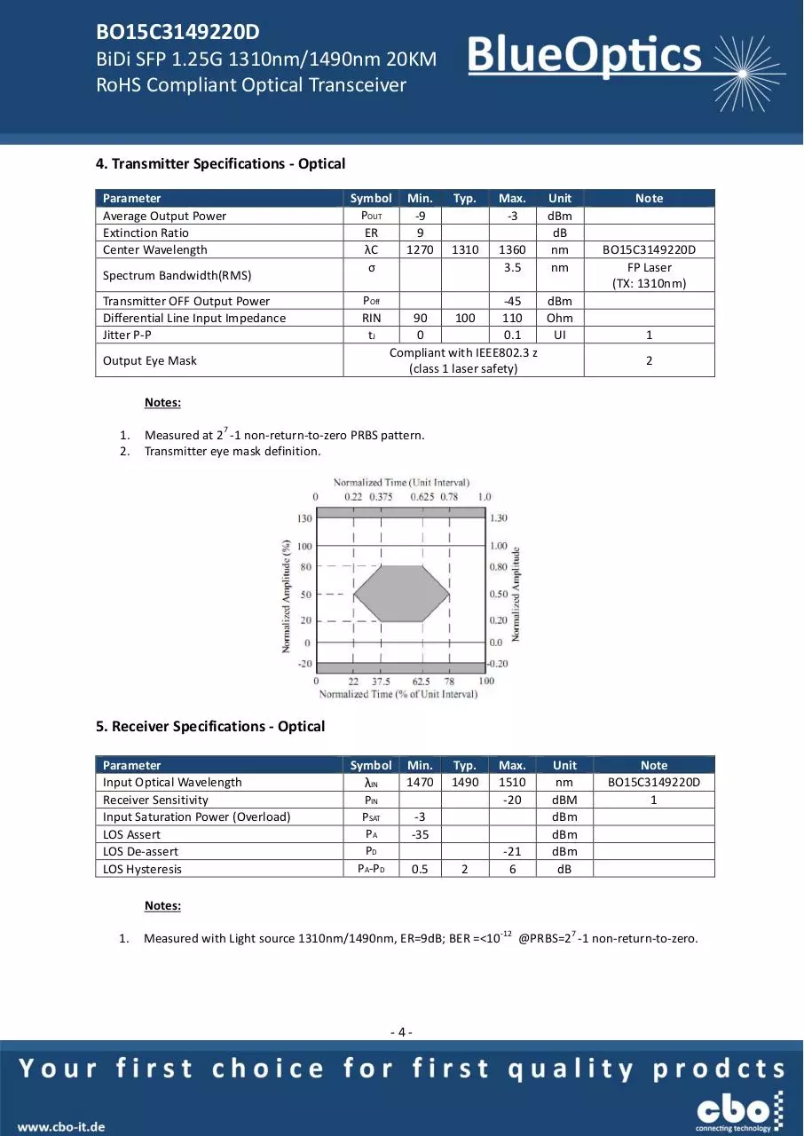 Page 4 of 8, BlueOptics BO15C3149220D 1000BASE BX U SFP Bidi