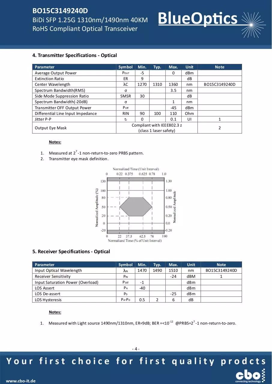 Page 4 of 8, BlueOptics BO15C3149240D 1000BASE BX U SFP Bidi