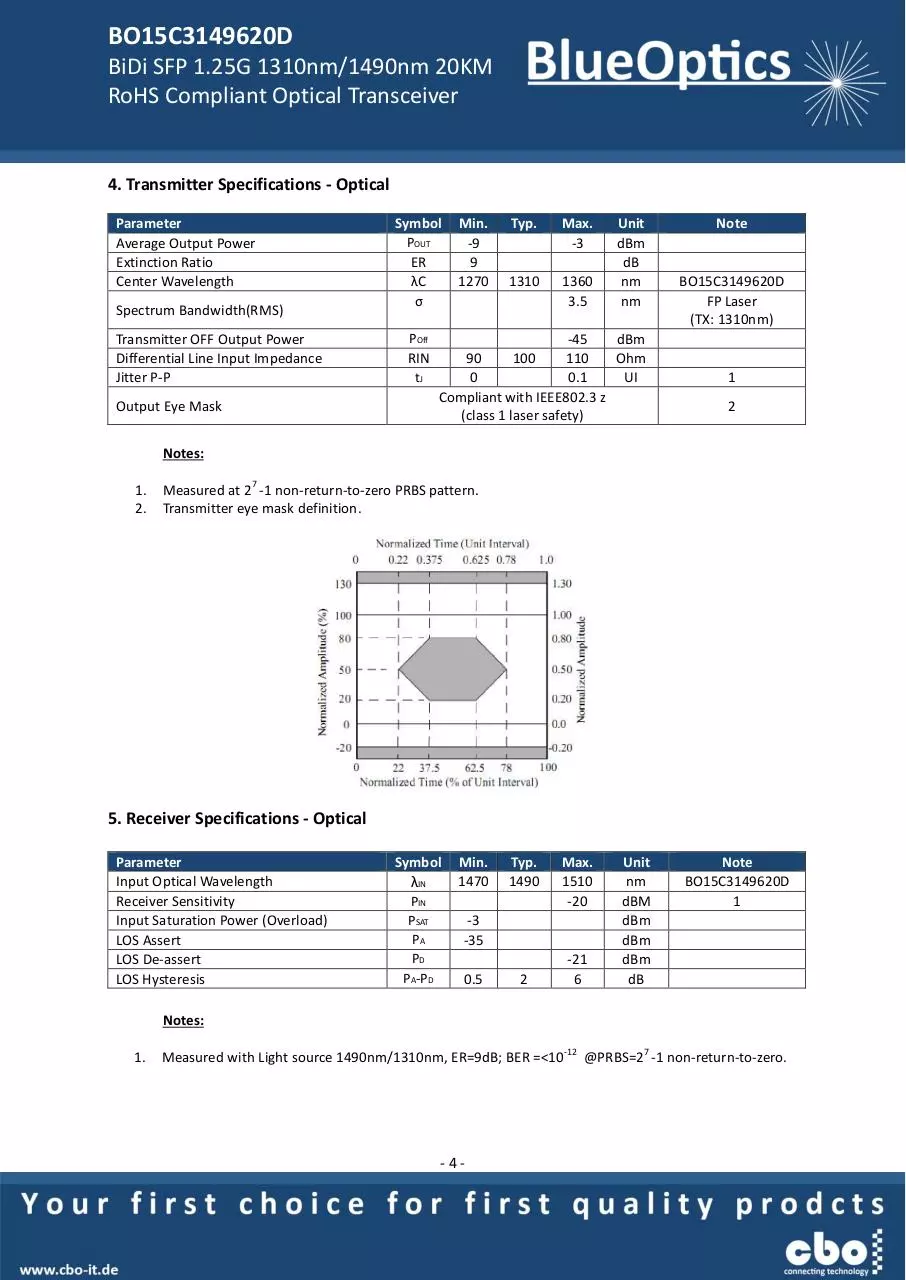 Page 4 of 8, BlueOptics BO15C3149620D SFP Bidi