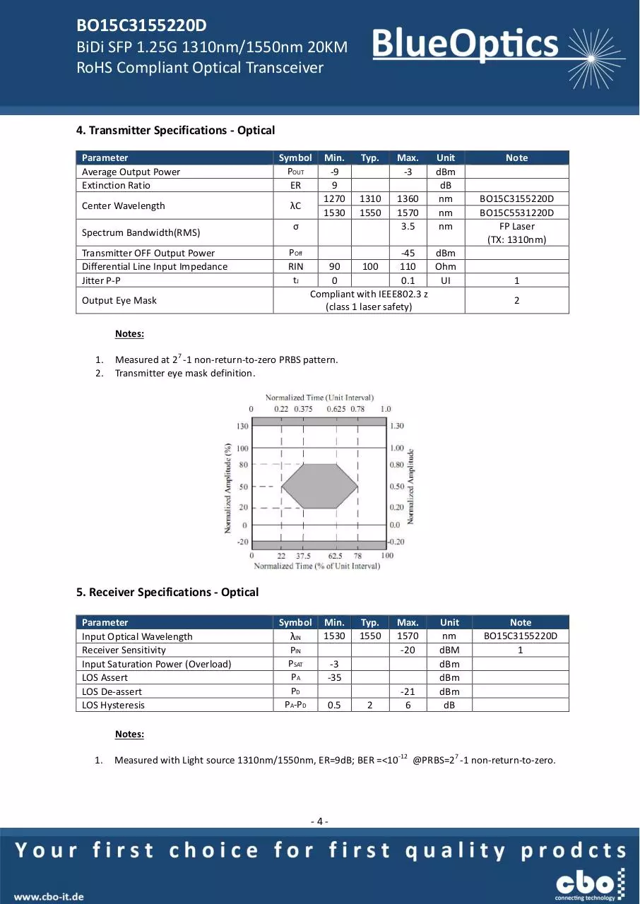 Page 4 of 8, BlueOptics BO15C3155220D 1000BASE BX U SFP