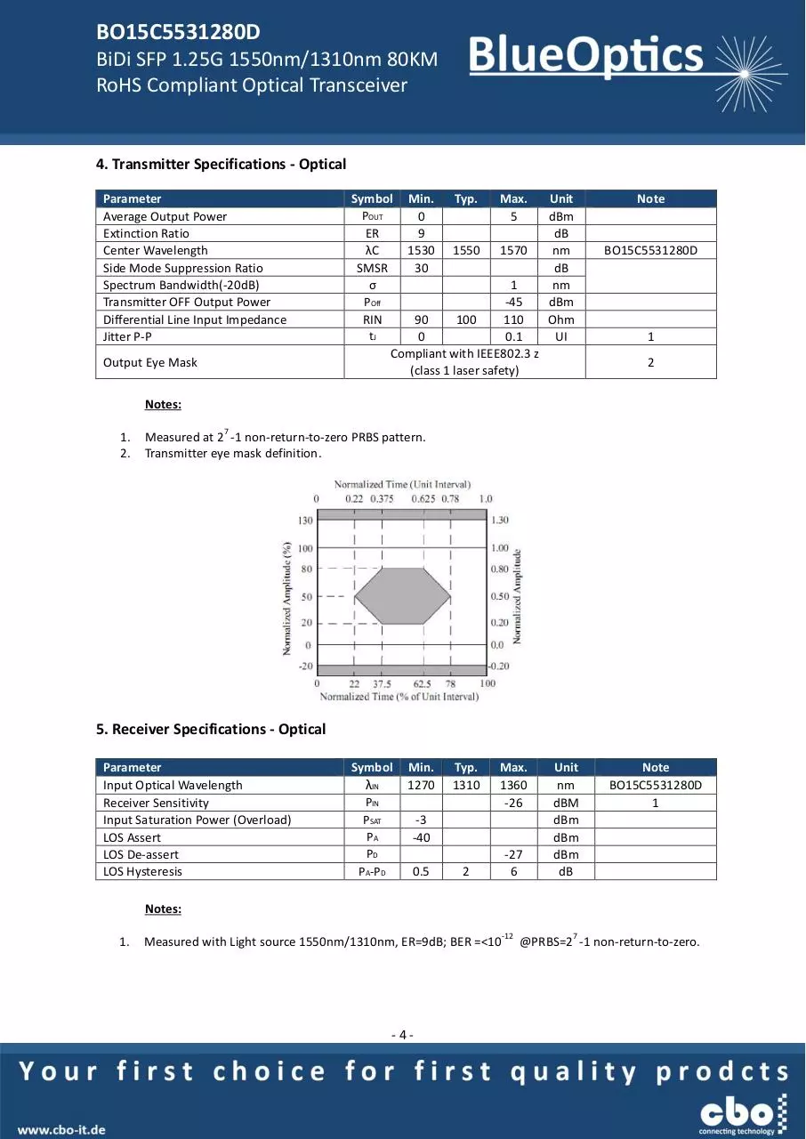 Page 4 of 8, BlueOptics BO15C5531280D SFP Bidi Transceiver 1000BASE BX D