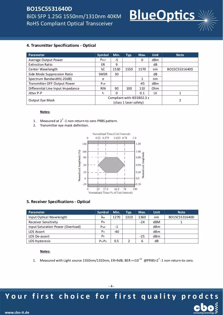 Page 4 of 8, BlueOptics BO15C5531640D SFP Bidi Transceiver 1000BASE BX D