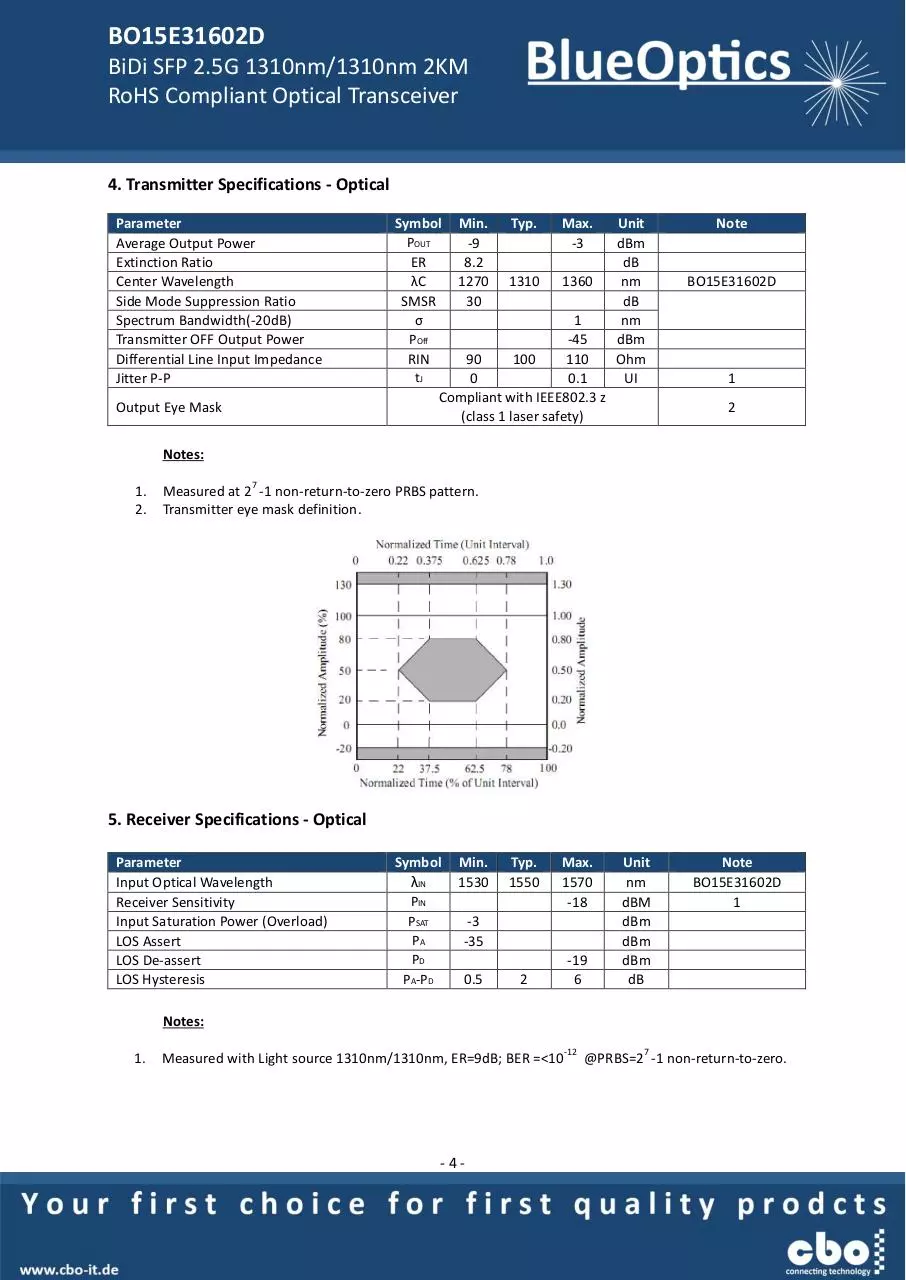 Page 4 of 8, BlueOptics BO15E31602D SFP Bidi Transceiver TX1310nm