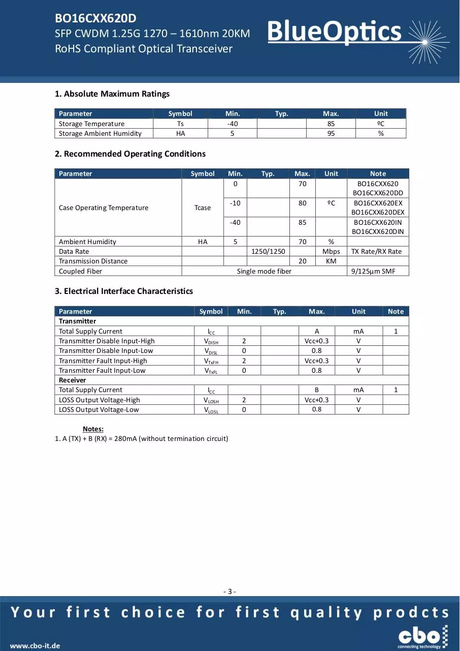 Page 3 of 7, BlueOptics BO16CXX620D 1000BASE CWDM SFP Transceiver