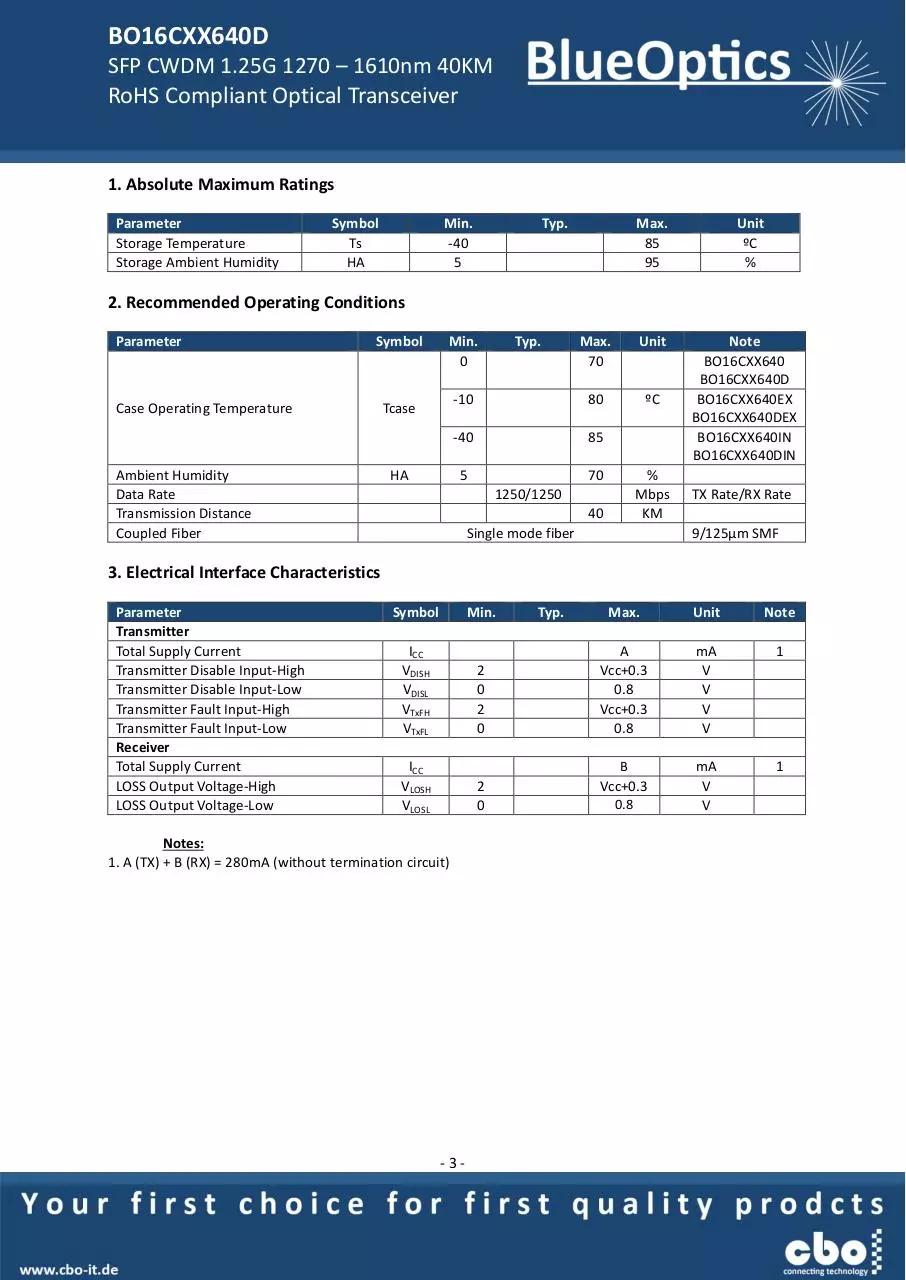 Page 3 of 7, BlueOptics BO16CXX640D 1000BASE CWDM SFP Transceiver