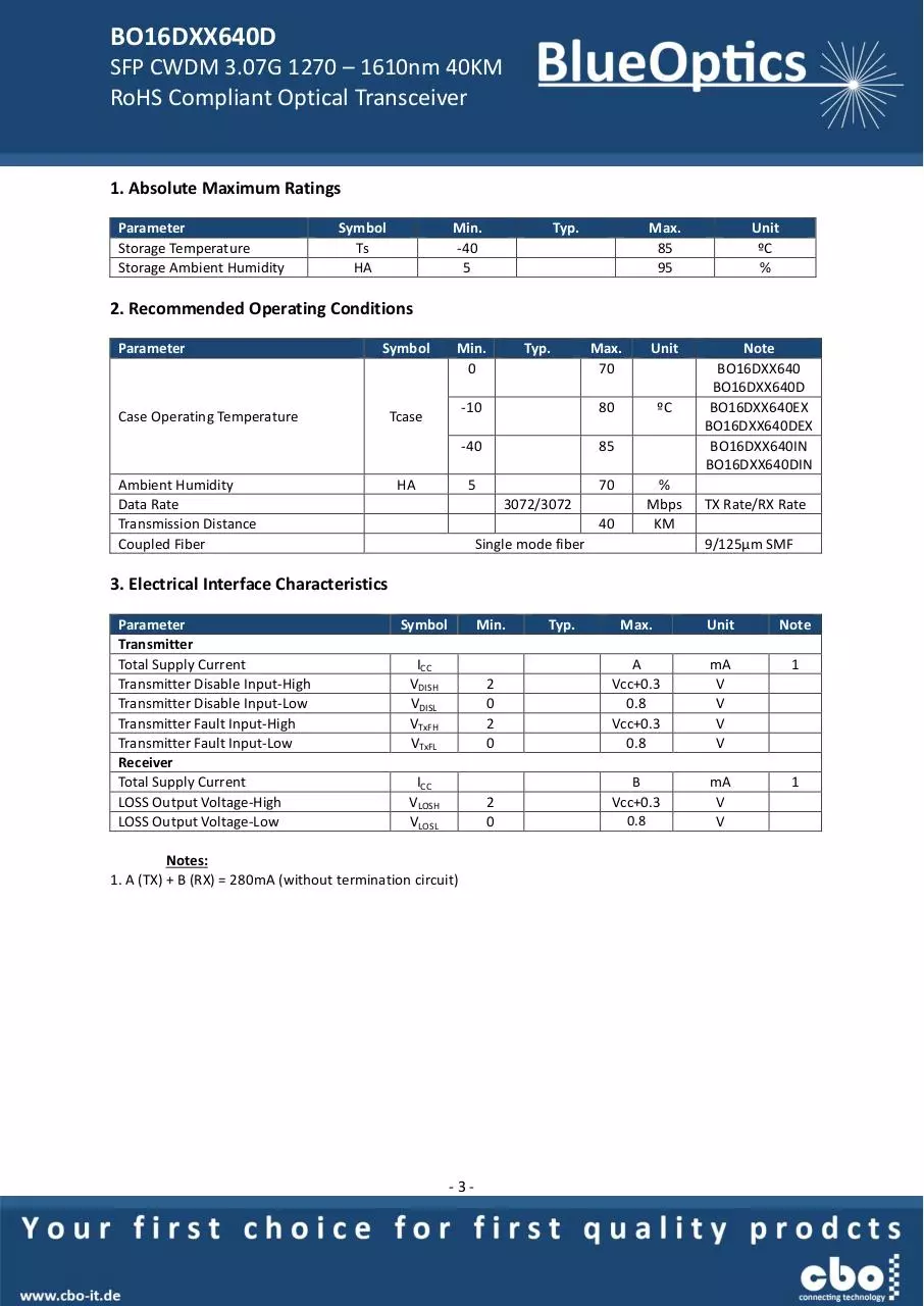 Page 3 of 7, BlueOptics BO16DXX640D SFP CWDM Transceiver 40KM