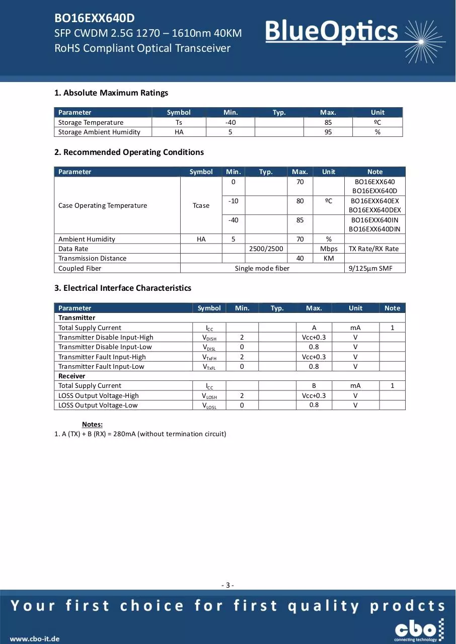 Page 3 of 7, BlueOptics BO16EXX640D SFP CWDM Transceiver 40KM