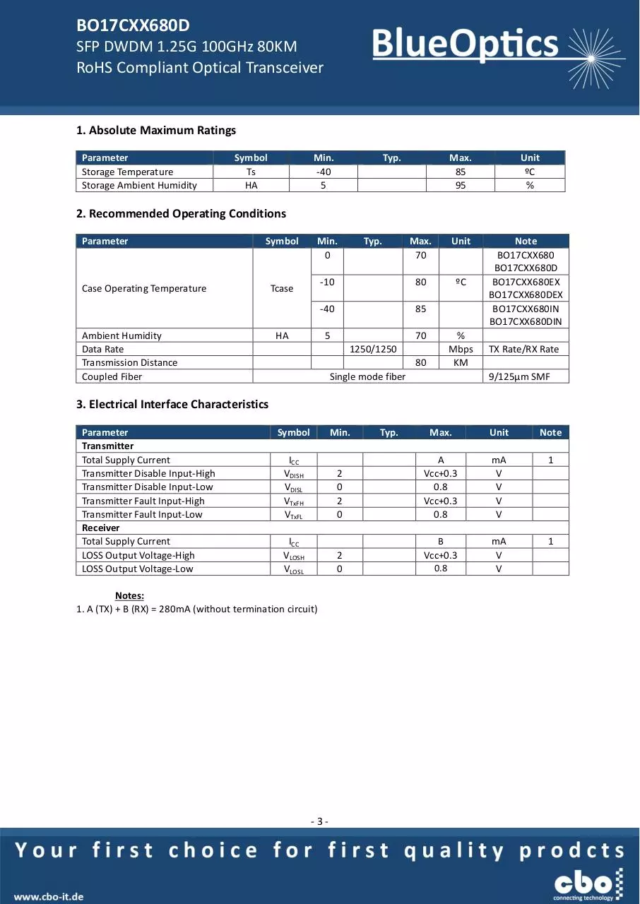 Page 3 of 7, BlueOptics BO17CXX680D 1000BASE DWDM SFP Transceiver