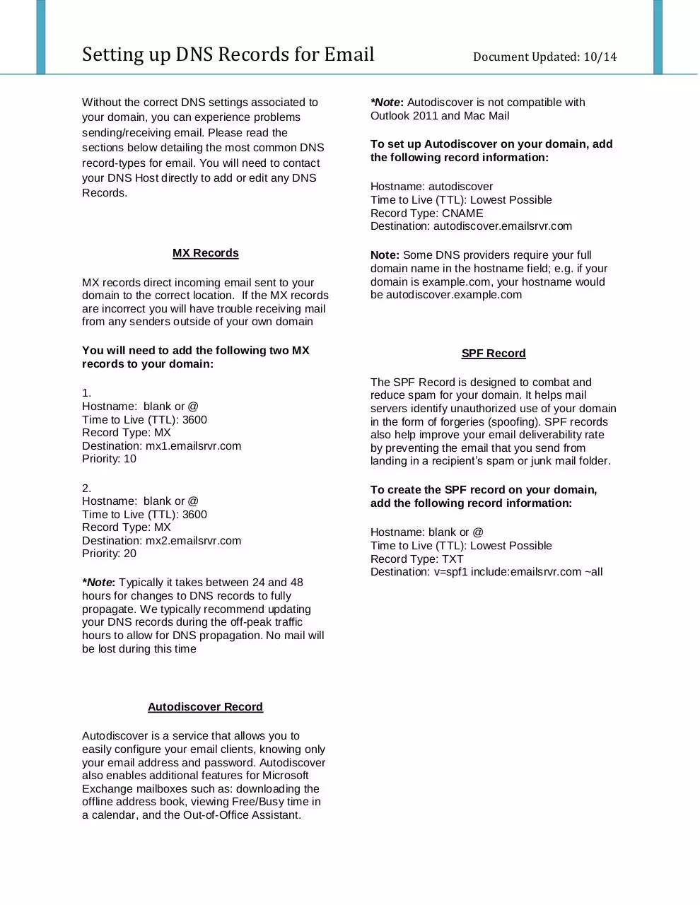 Page 1 of 1, Mailxyz DNS Records for Email