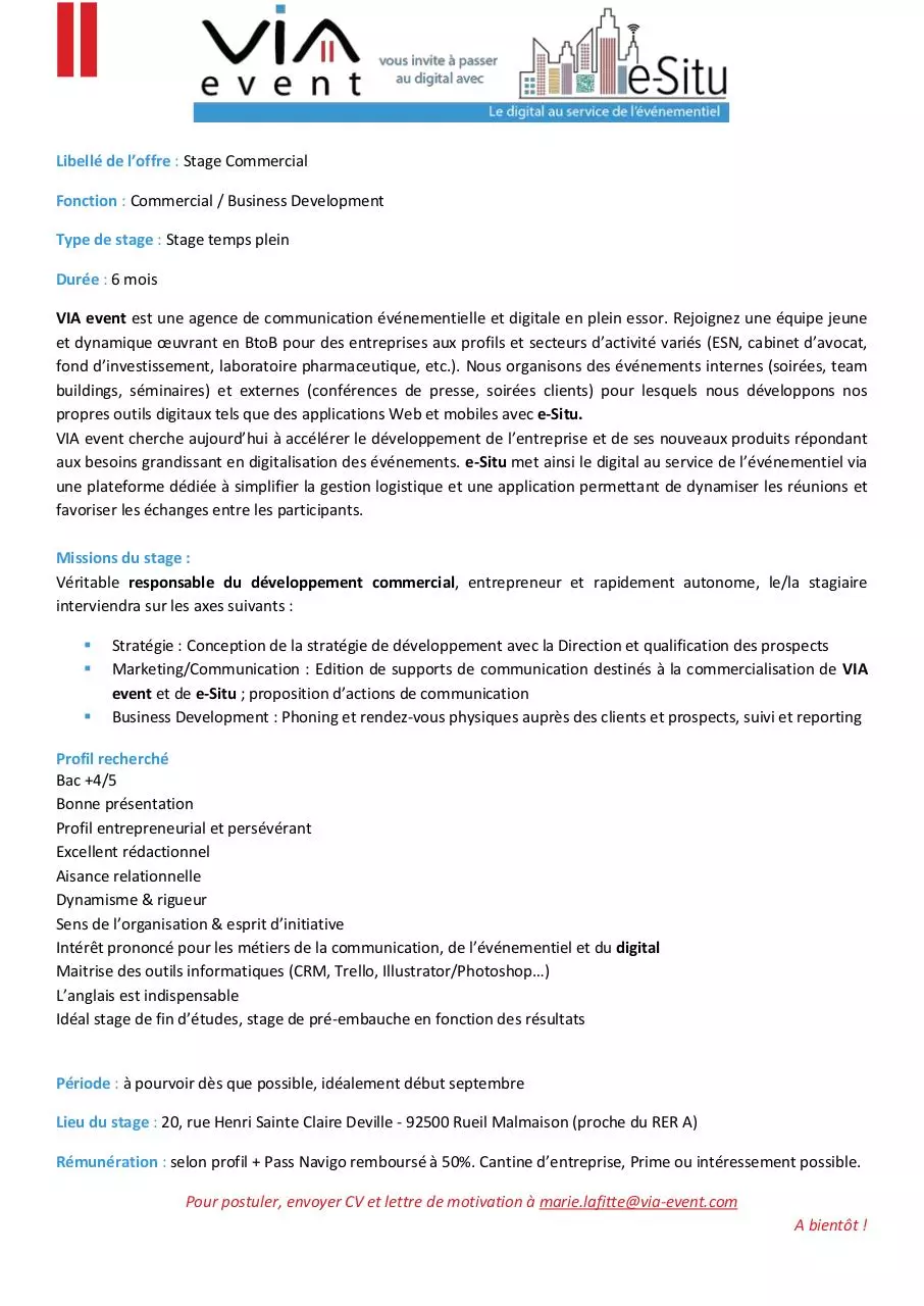 Page 1 of 1, Offre de stage 2016