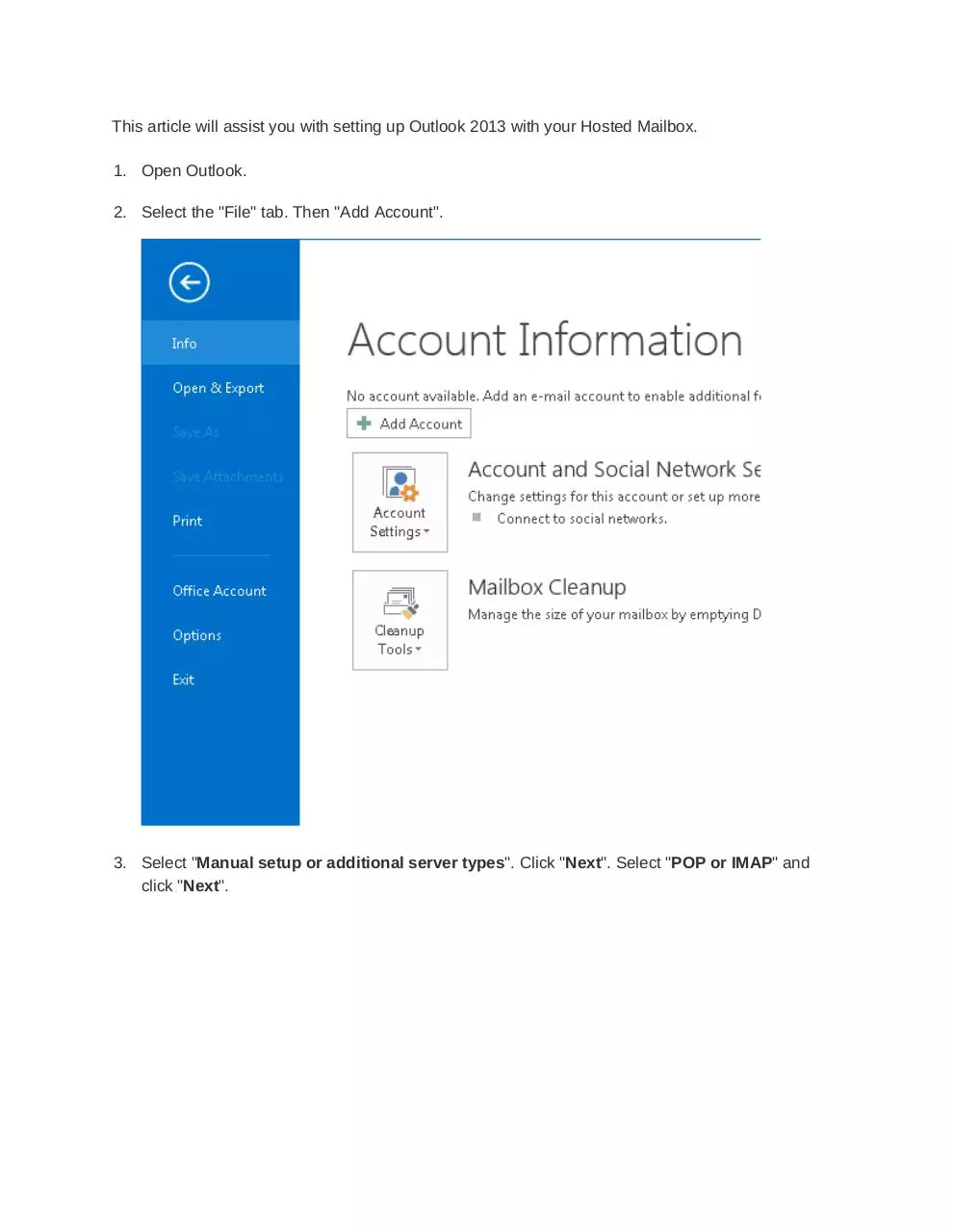 Page 1 of 7, Set up guide Windows Outlook 2013