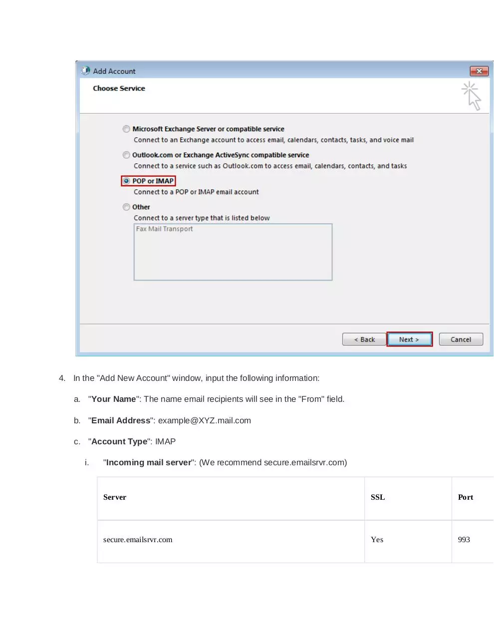 Page 2 of 7, Set up guide Windows Outlook 2013