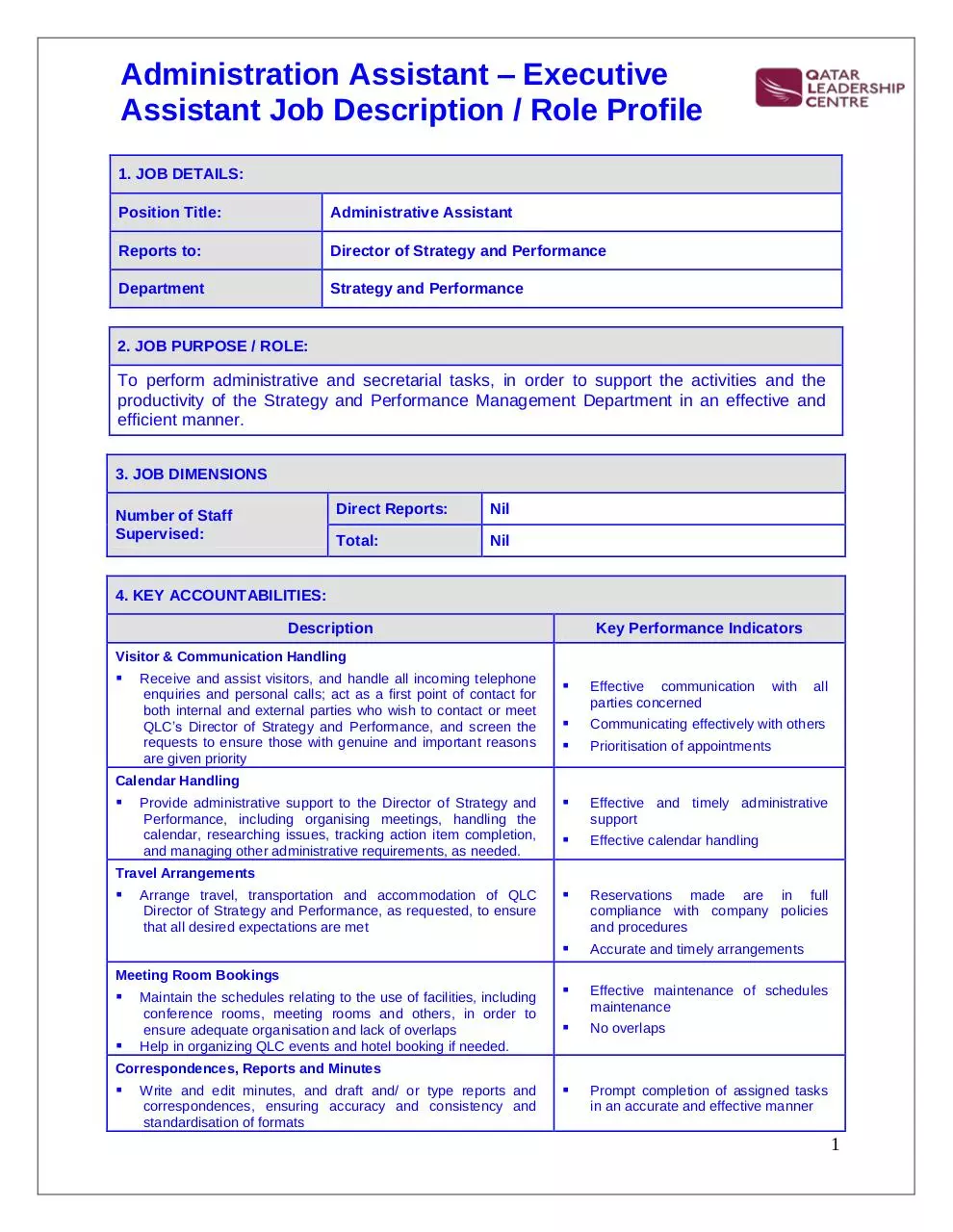Page 1 of 2, 160613 QLC Admin Assistant