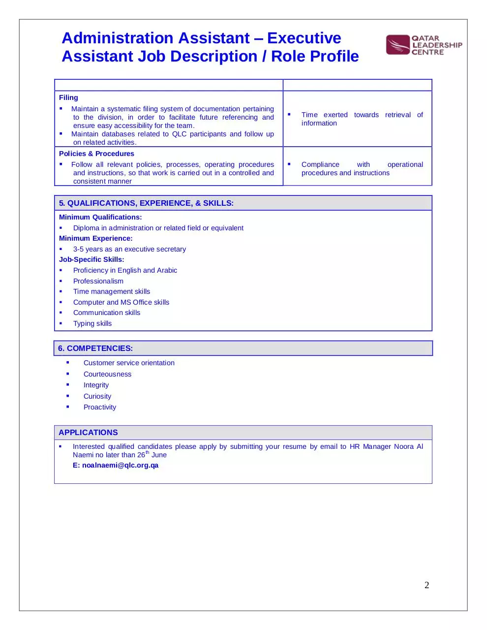 Page 2 of 2, 160613 QLC Admin Assistant