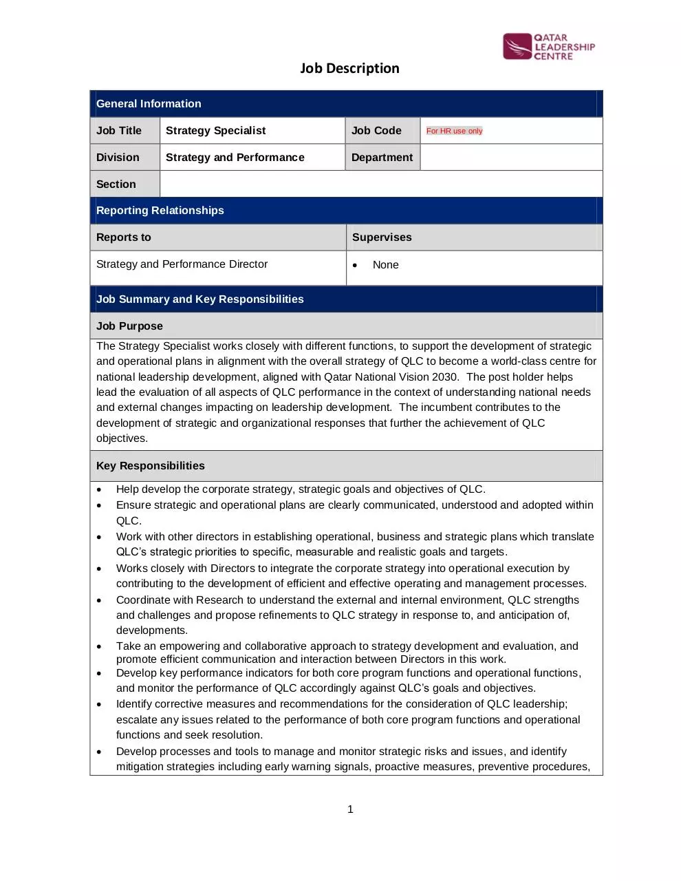 Page 1 of 3, 160613 QLC Strategy Specialist