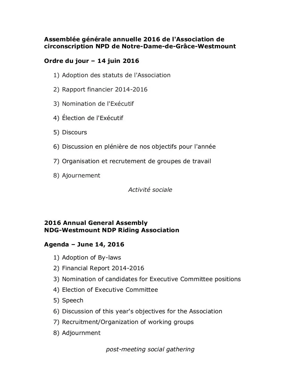 Page 1 of 1, 2016 Annual General Assembly NDG Agenda