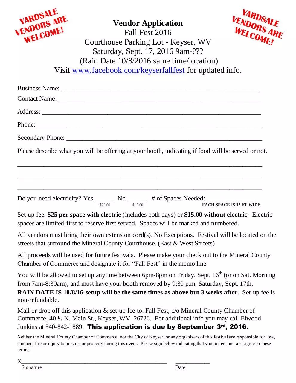 Page 1 of 1, Fall Fest Vendor Application