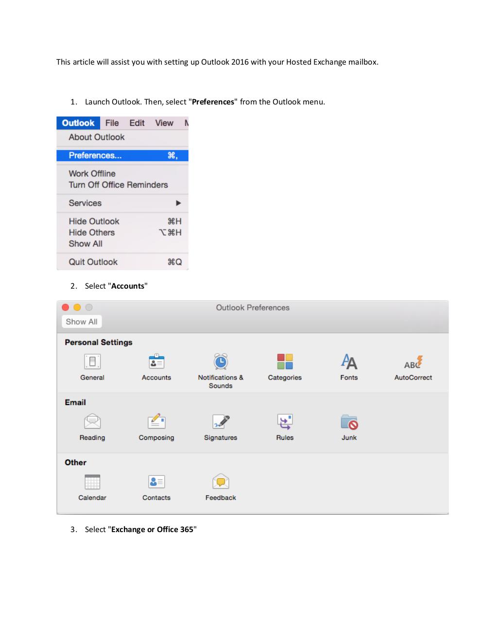 Document preview Set Up Guide OSX Outlook 2016 Exchange.pdf - page 1/5