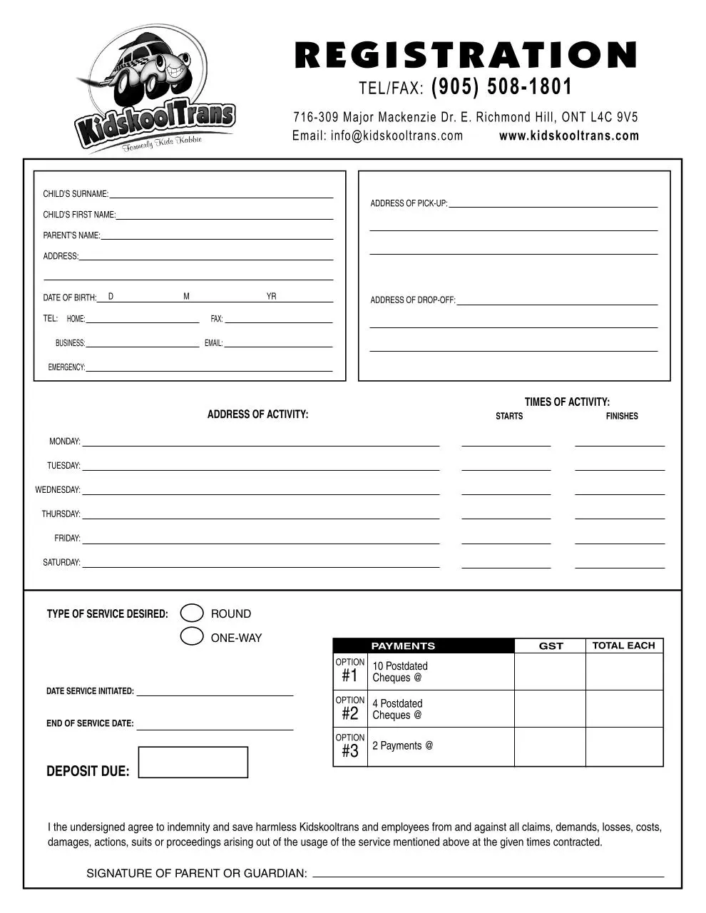 Page 1 of 1, KKT Registration Form