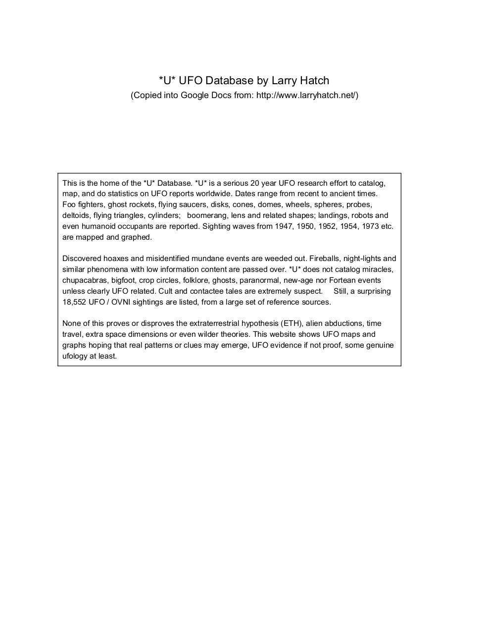 U UFO Database by Larry Hatch.pdf - page 1/260