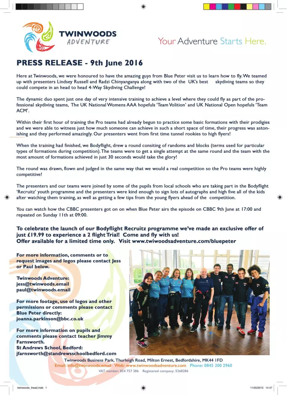 Page 1 of 1, twinwoods press release blue peter
